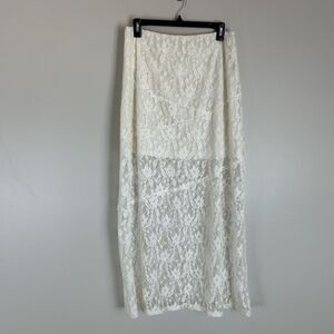 White Lace Ivory Maxi Skirt Size M Festival Long Lined Floral Boho Fairy Whimsy